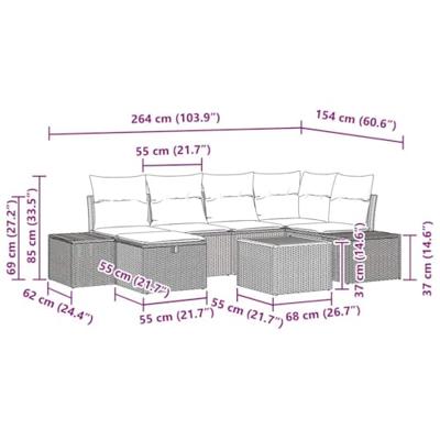 Tuinbankenset met kussen met opslag 7 pcs Grijs poly rattan