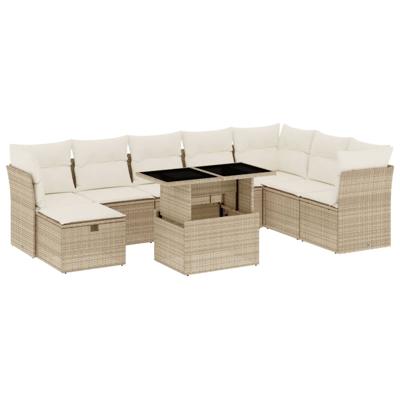 9-delige Loungeset met kussens poly rattan beige