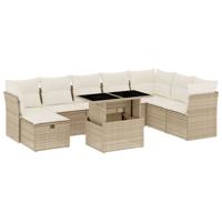 9-delige Loungeset met kussens poly rattan beige - thumbnail