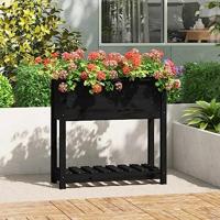 VidaXL Plantenbak met schap 82,5x34,5x81 cm massief grenenhout zwart - thumbnail