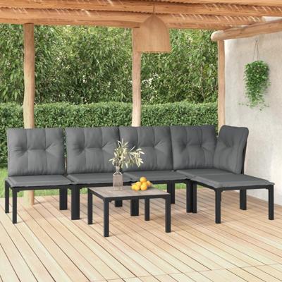 6-delige Loungeset poly rattan zwart en grijs