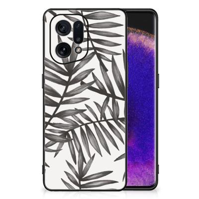 OPPO Find X5 Bloemen Hoesje Leaves Grey OPPO Find X5 Bloemen Hoesje Leaves Grey