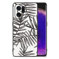 OPPO Find X5 Bloemen Hoesje Leaves Grey - thumbnail