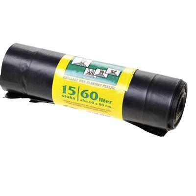 Vuilniszak komo 60l trekband rol à 15st zwart