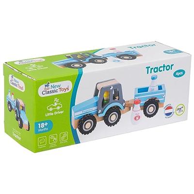 New Classic Toys Tractor blauw met aanhanger en melkbussen
