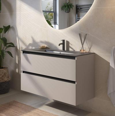 Saqu Gaia badmeubel incl. keramische wastafel 100x46x61cm mat greige - zwarte greeplijst