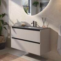 Saqu Gaia badmeubel incl. keramische wastafel 100x46x61cm mat greige - zwarte greeplijst - thumbnail