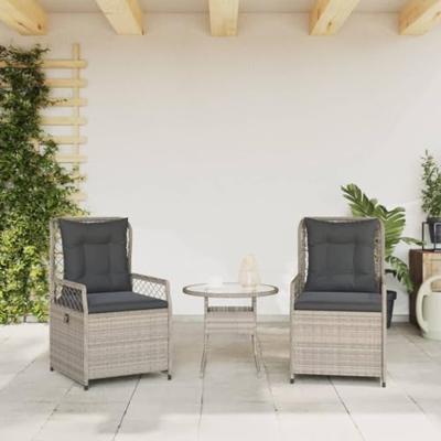 Tuinstoelen 2 st verstelbaar poly rattan lichtgrijs - thumbnail