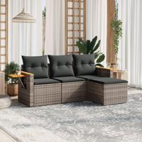 4-delige Loungeset met kussens poly rattan grijs - thumbnail