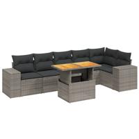 7-delige Loungeset met kussens poly rattan grijs - thumbnail