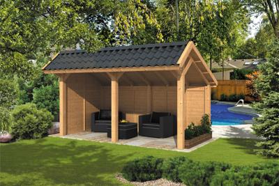 Tuindeco Bergen L Kapschuur type 2 468x306 cm Lariks/Douglashout blank- Kapschuurdak- Onbehandeld lariks Douglas hout- Tuindeco