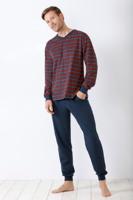 Heren pyjama blauw met rode strepen - thumbnail
