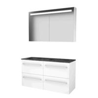 Basic-Line Premium 46 Badkamermeubelset - 120 x 46 cm - Met Grepen - 4 Lades - Hardstenen Wastafel - 2 Kraangaten - Spiegelkast met LED Verlichting - Ice White - thumbnail