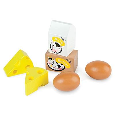 Tidlo houten eieren en melk in een kratje