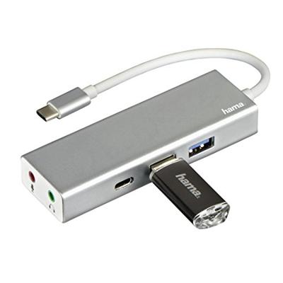 Hama USB 3.1 Type-C hub, 3-voudig, met 3,5 mm jack (2 x USB-A, 1 x USB-C, microfoon-/hoofdtelefoonaansluiting, 5 Gbit/s Super-Speed, voor PC/Mac/Laptop/Tablet, OTG-compatibel) externe USB-verdeler,