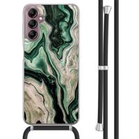 Samsung Galaxy A14 hoesje met koord - Green waves - thumbnail