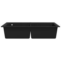 VidaXL Spoelbak opbouw graniet dubbele bak zwart - thumbnail