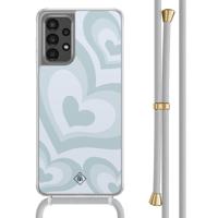 Samsung Galaxy A13 4G hoesje met grijs koord - Hart swirl blauw - thumbnail