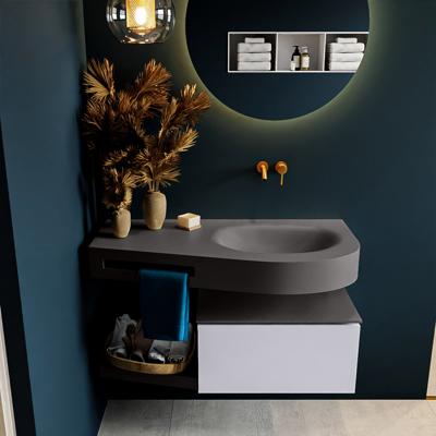 MONDIAZ RIVA 100cm badmeubel onderkast / planchet kleur Cale met 1 lade. Wastafel DULCET rechts 0 kraangaten kleur Dark_Grey.