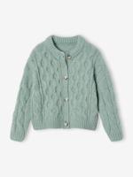 Meisjesvest van gevlochten tricot groengrijs - thumbnail