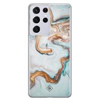 Samsung Galaxy S21 Ultra siliconen hoesje - Marmer blauw goud - thumbnail