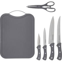Gebor - Messenset Met Snijplank En Keukenschaar – Complete 6-delige Set – 4 Keukenmessen – Koksmessen – Grijs –