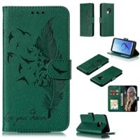 Feather patroon Litchi textuur horizontale Flip lederen draagtas met portemonnee & houder & kaartsleuven voor Galaxy S9 (groen) - thumbnail