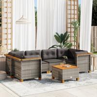 7-delige Loungeset met kussens poly rattan grijs - thumbnail