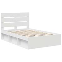 Bedframe met hoofdeinde Wit 135 x 190 cm Massief grenenhout - thumbnail