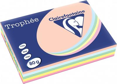 5 Pastelkleuren A4 papier 80g 5x100vel Clairefontaine Trophée 5 Pastelkleuren A4 papier 80g 5x100vel Clairefontaine Trophée