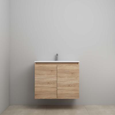 On-Line Onderkast - 80 cm - Voorgemonteerd - Greeploos 2 Deuren - Acryl Wastafel - 1 Kraangat - Eiken