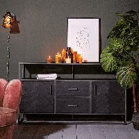 Eleonora Dressoir 'Hudson' 160cm, Acaciahout visgraat, kleur zwart - thumbnail