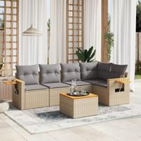 6-delige Loungeset met kussens poly rattan beige - thumbnail