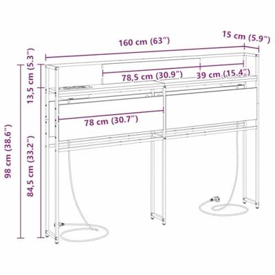 Opberghoofdbord met plank Zwart eiken 160 cm Bewerkt hout