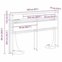 Opberghoofdbord met plank Zwart eiken 160 cm Bewerkt hout - thumbnail