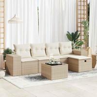 6-delige Loungeset met kussens poly rattan beige - thumbnail