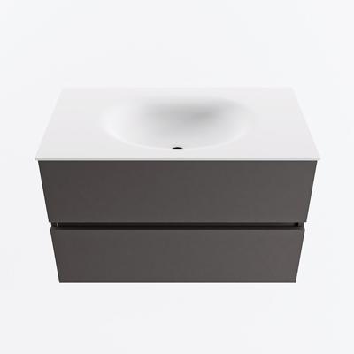 MONDIAZ VICA 80cm badmeubel onderkast Dark Grey 2 lades. Wastafel MOON midden 1 kraangat, kleur Talc.