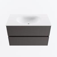 MONDIAZ VICA 80cm badmeubel onderkast Dark Grey 2 lades. Wastafel MOON midden 1 kraangat, kleur Talc. - thumbnail