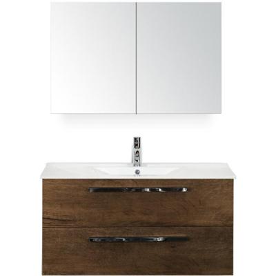 Seville Badmeubelset 100 cm - Tabacco - Keramische Wastafel Wit Enjoy met Spiegelkast