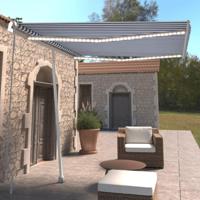 Luifel handmatig uittrekbaar met LED 300x250 cm blauw en wit - thumbnail