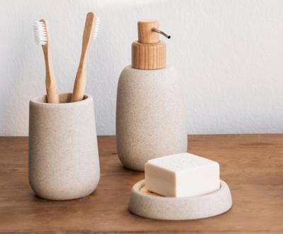 Zeepschaal Andrea House Essenhout Zandsteen (Ø 10,5 x 2 cm)