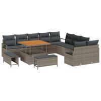 Tuinbankenset met kussen 13 pcs Grijs poly rattan - thumbnail
