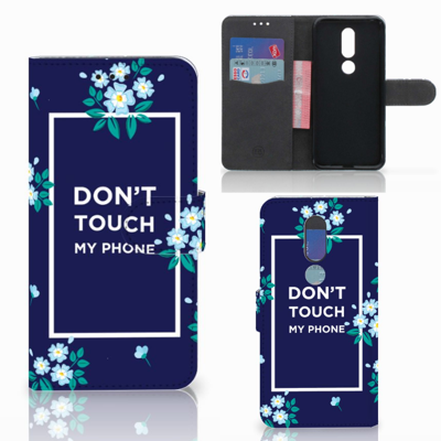 Nokia 7.1 Portemonnee Hoesje Flowers Blue DTMP Nokia 7.1 Portemonnee Hoesje Flowers Blue DTMP