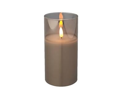 Kaars LED in glas vlam effect 15cm grijs