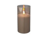 Kaars LED in glas vlam effect 15cm grijs - thumbnail