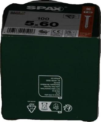 100 Spax schroeven 5x60mm voldraad verzonken kop T20