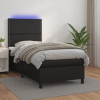 Boxspring met matras en LED kunstleer zwart 100x200 cm - thumbnail