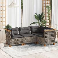 4-delige Loungeset met kussens poly rattan grijs - thumbnail