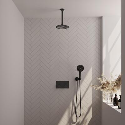 Brauer Black Carving Thermostatische Regendoucheset Inbouw - Hoofddouche 20 cm - Met Drukknoppen - Handdouche 3 Standen - Doucheslang - Wandaansluitbocht - Mat Zwart