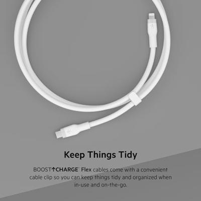 Belkin BoostCharge Flex siliconen USB Type C/Lightning-kabel (1 m), MFi-gecertificeerde 20 W PD Power Delivery-snellaadkabel voor iPhone 14/14 Plus, 13, 12, Pro, Max, mini, SE, iPad en meer – Wit